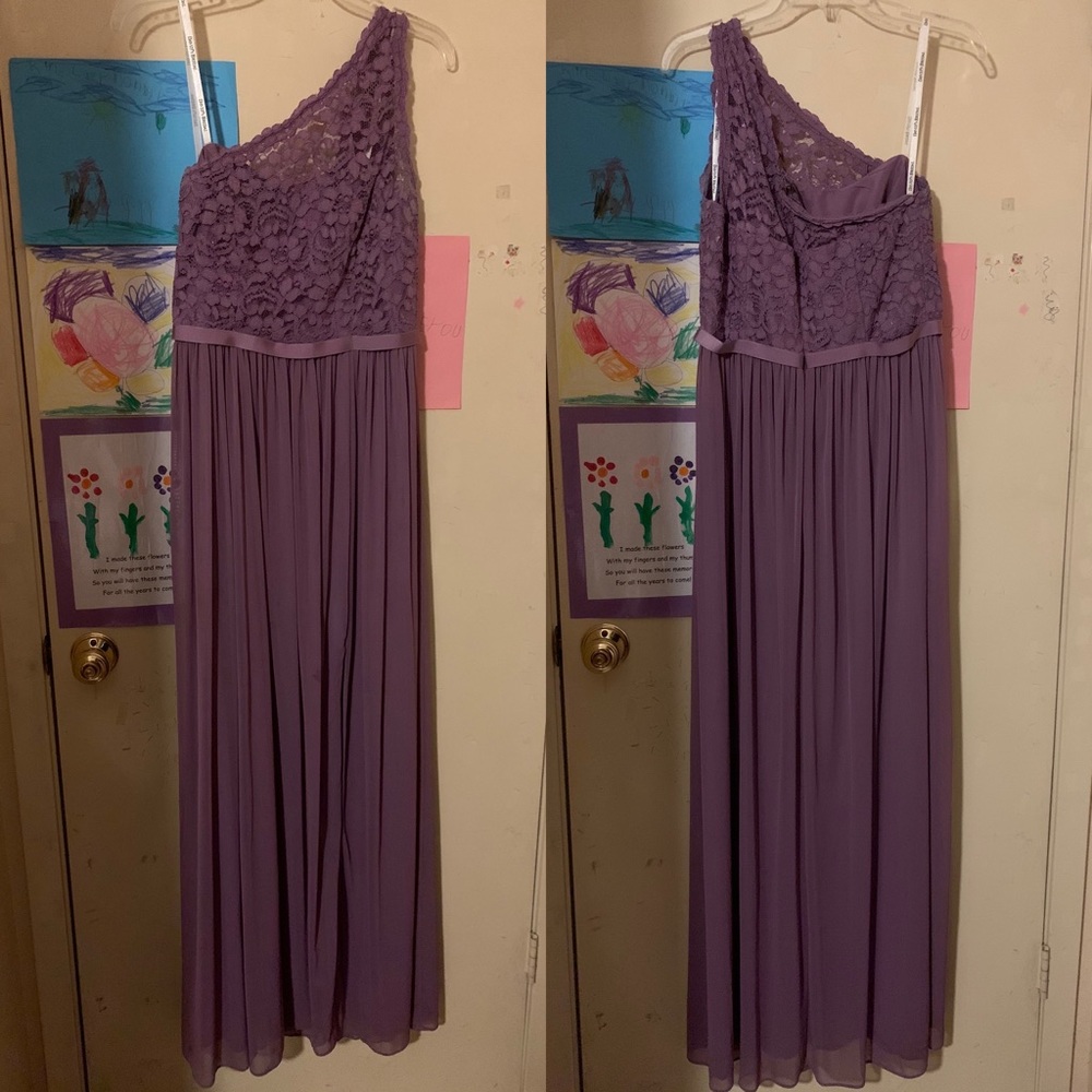 David’s Bridal Long One Shoulder Lace Bridesmaid